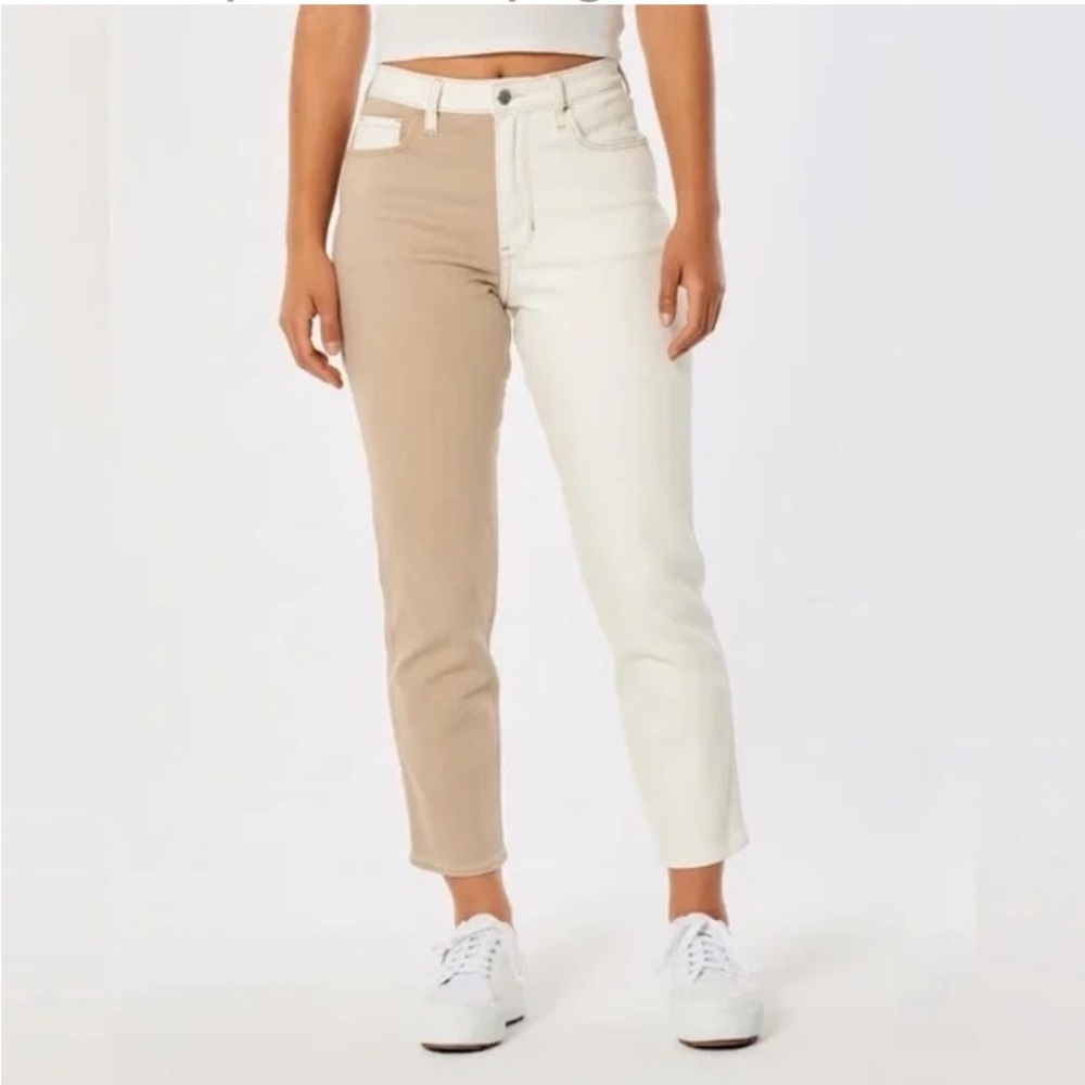 Hollister Two-Tone High Rise Jeans in Beige and Cream